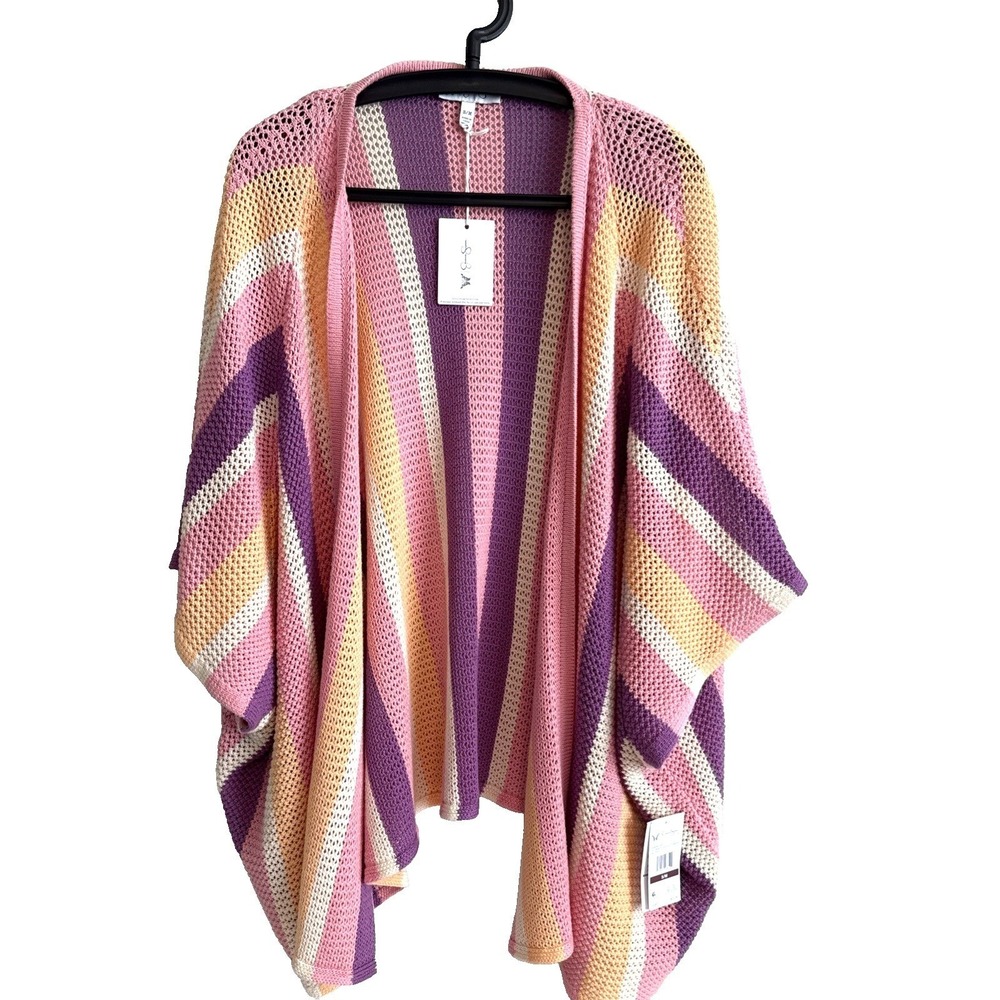 NWT Jessica Simpson Pointelle Knit Open Cardigan S/M Festival Boho Crochet Look